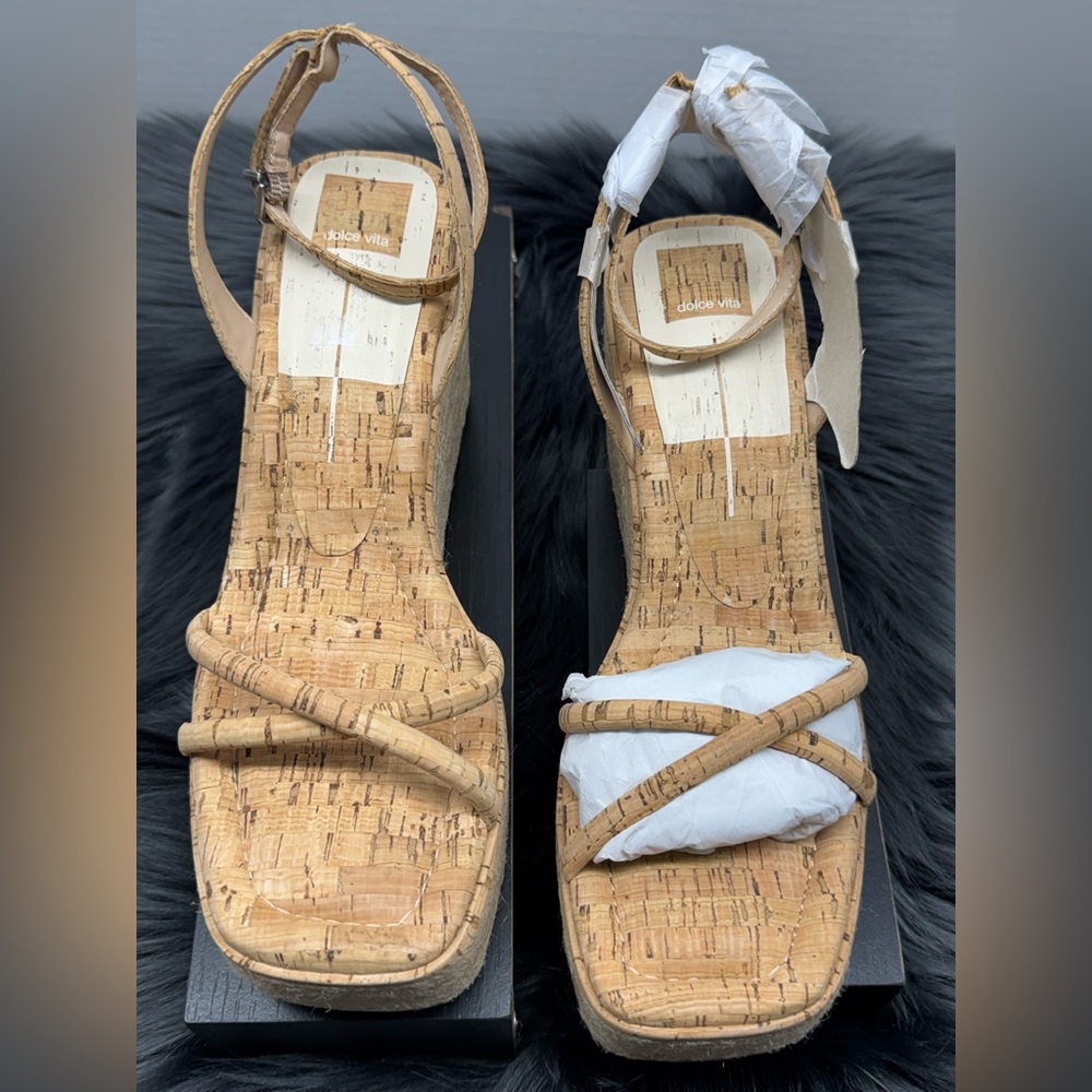 *NEW* Dolce Vita Elvia Strappy Platform Wedge Sandals in Natural Cork Size 10